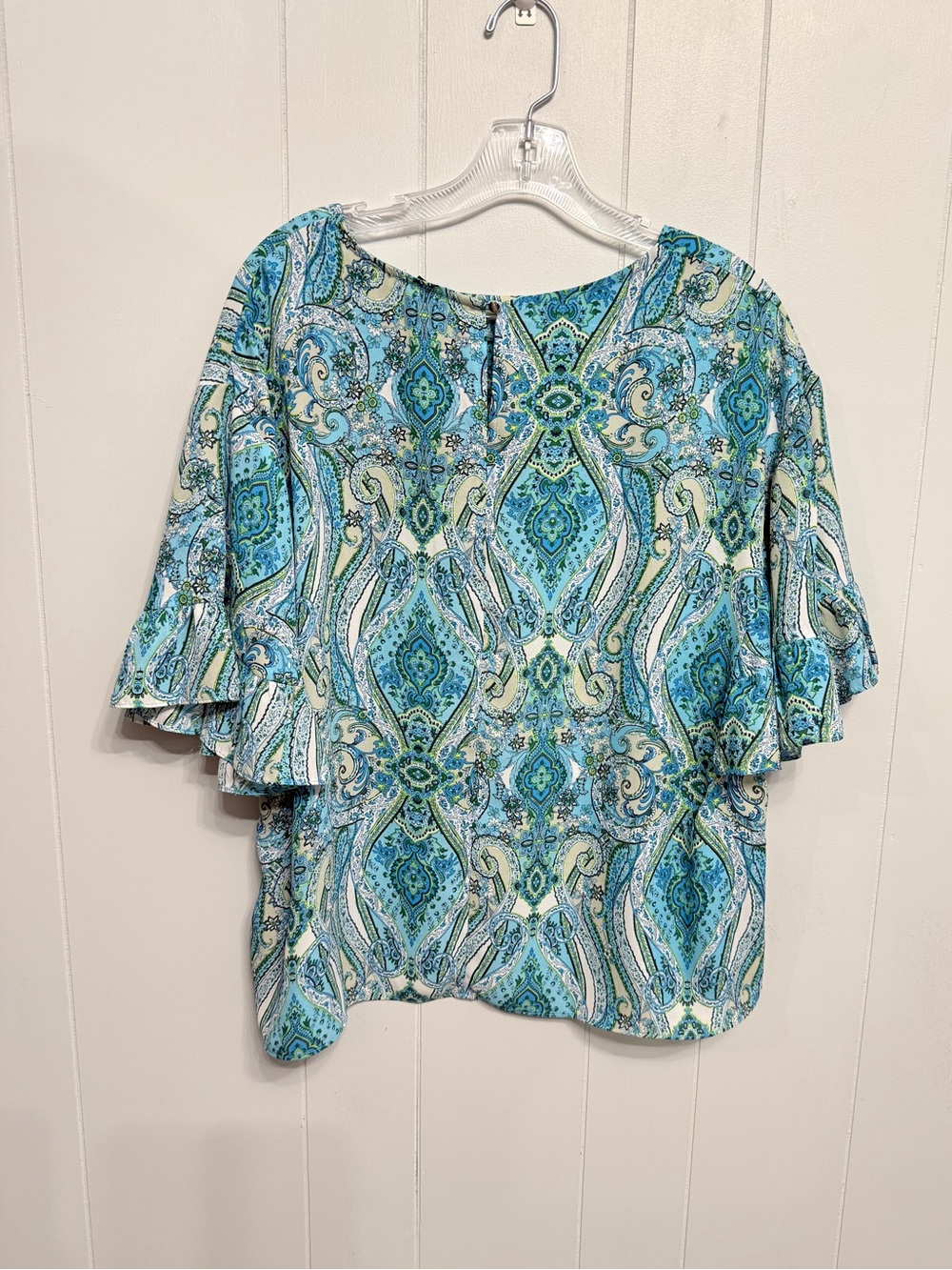 #18)  Sami & Jo Blue Paisley Ruffle-Sleeve Blouse - Picture 3 of 6